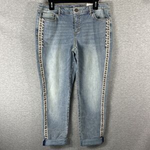 BNWT Inc Denim Mid Rise Straight 10/30 Rolled Cuff, Embellished Strip-CUTE